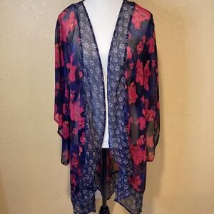 Hollister Women's Floral Kimono Sleeve Sheer Open Tunic‎ Top Blouse One-Size